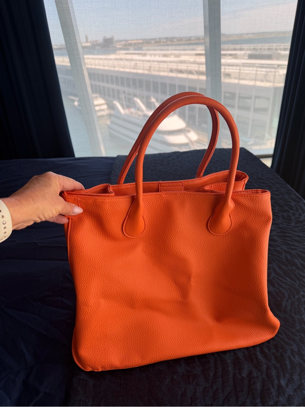 Orange Leather Tote Bag - Women - Picture 8 of 12